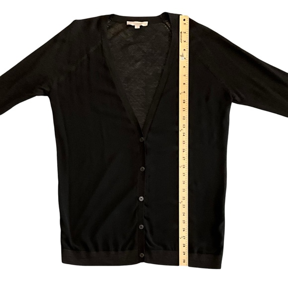 The Loft Long Sheer Front V Neck Button Mixed Media Cardigan - Picture 10 of 16